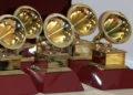Photo of six Grammy awards