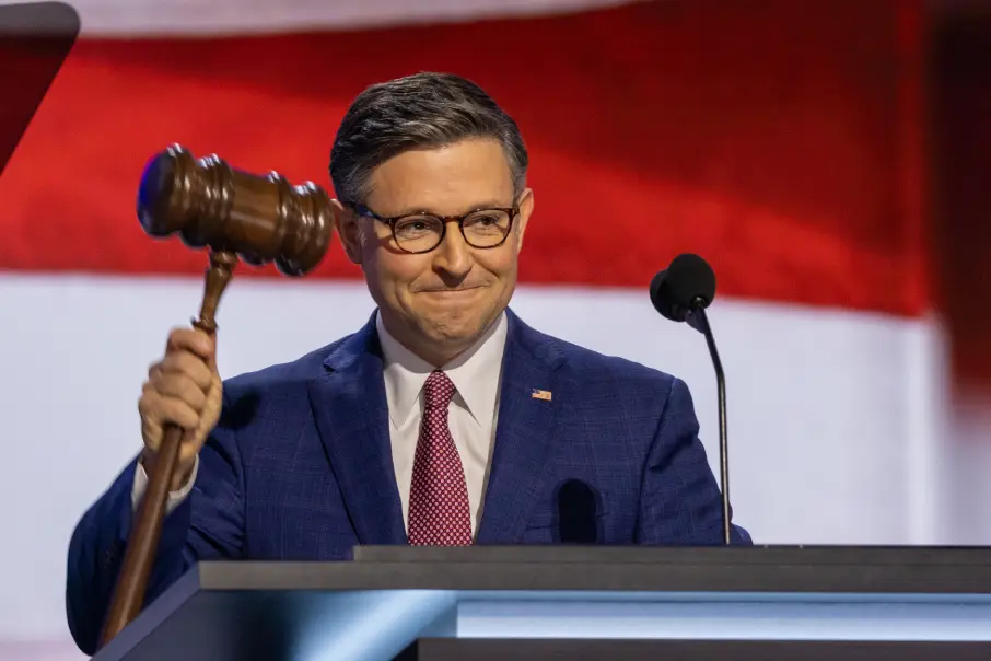 Speaker Mike Johnson holding a gavel