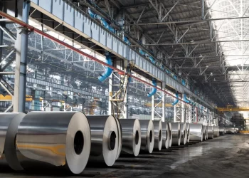 Stock image of steel rolls in a factory