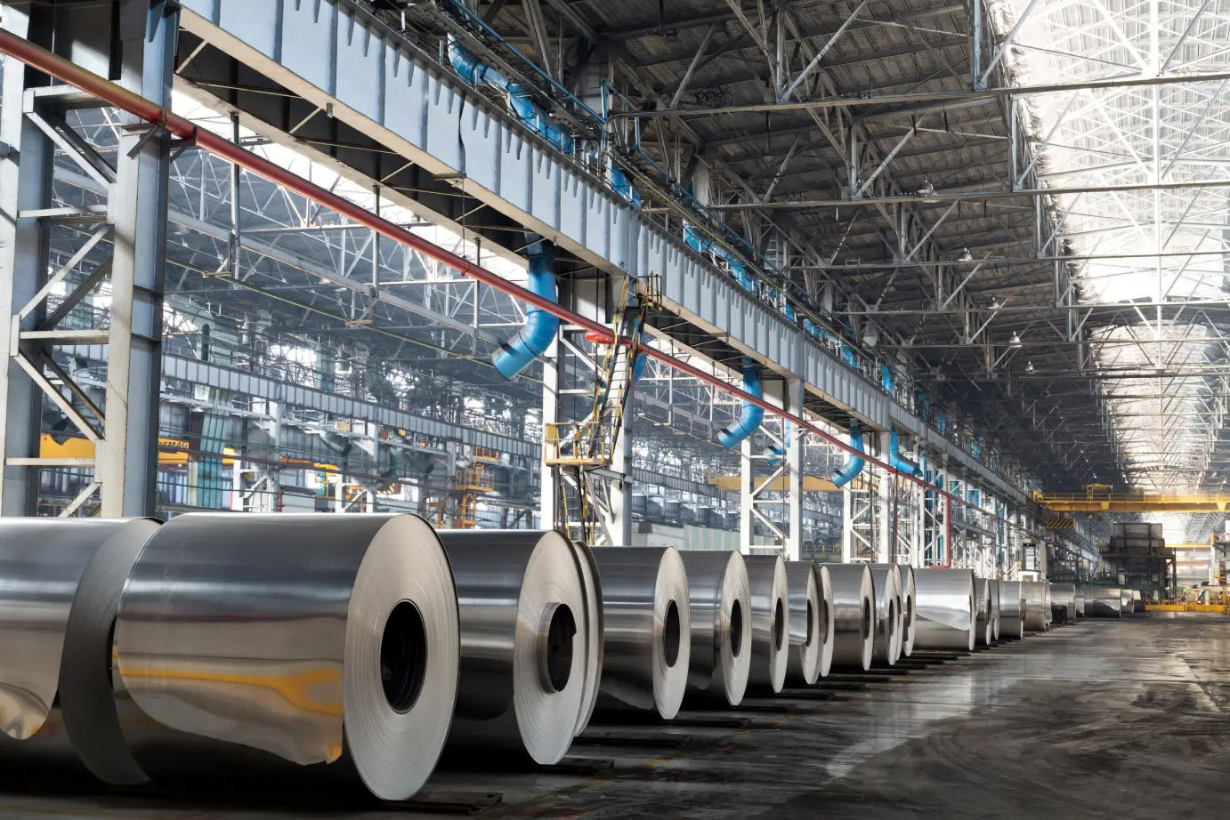 Stock image of steel rolls in a factory