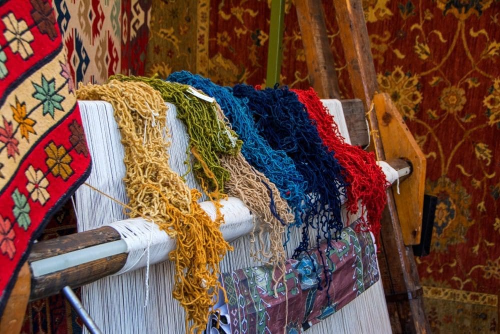 Picture of a rug being woven