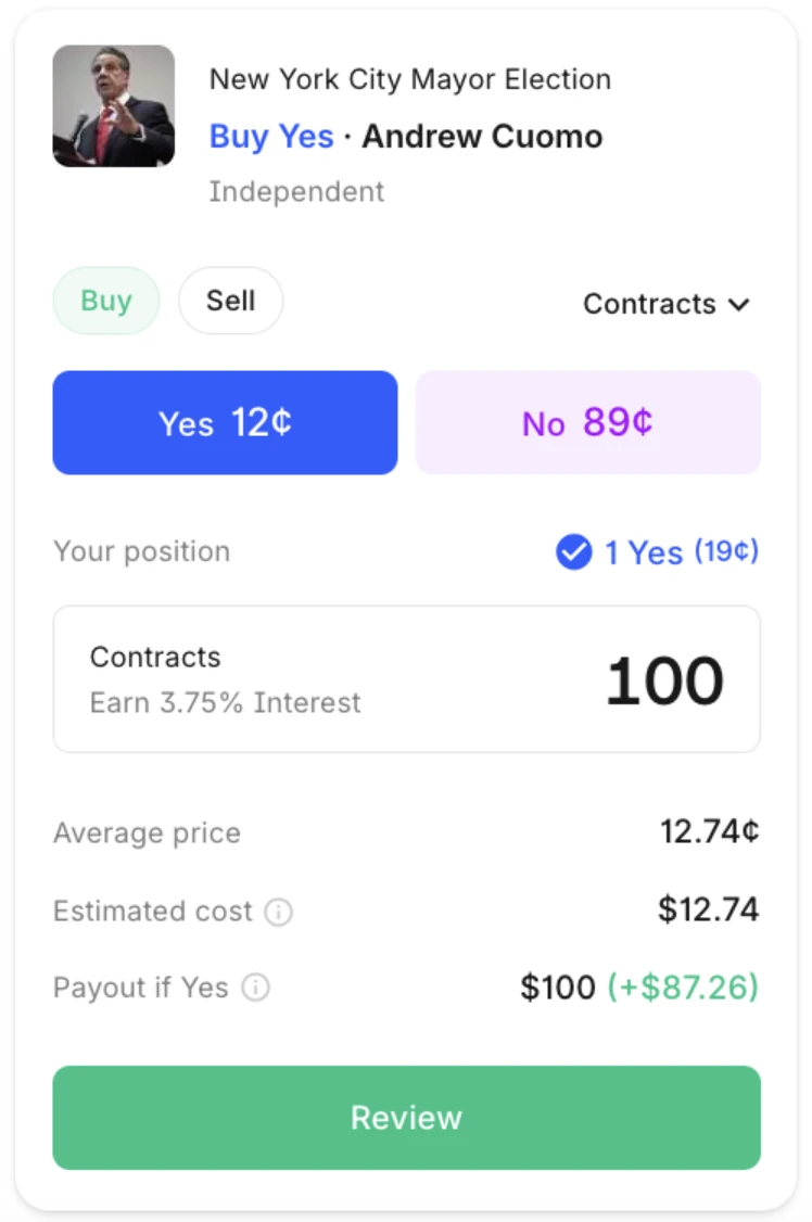Screenshot of an NYC mayoral trade