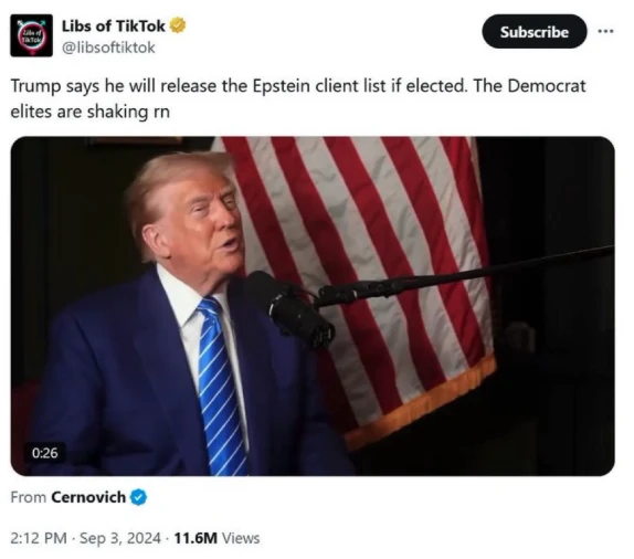 Social media post of President Trump